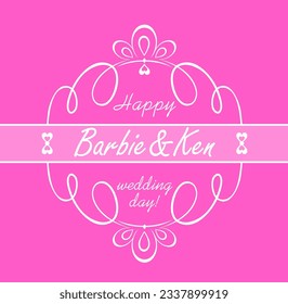 Beautiful rosy pink greeting card for wedding in Barbie style with vintage white vignette. Part 2.