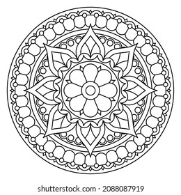 Beautiful round black and white mandala with floral and geometric pattern. Coloring page. Vector design.