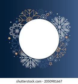 Bonito marco de copo de nieve azul redondo