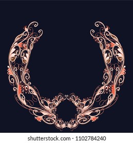 Beautiful round bright vector floral frame or border isolated on dark background