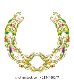 Beautiful round bright vector floral frame or border isolated on white