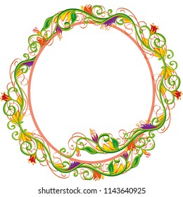 Beautiful round bright vector floral frame or border isolated on white