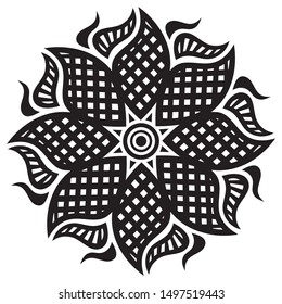 Beautiful round decorative element. Black and white. Vector illustration