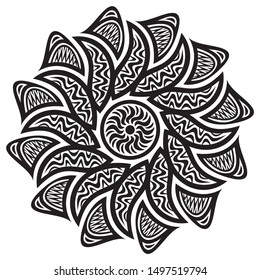 Beautiful round decorative element. Black and white. Vector illustration