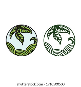 Beautiful round decorative element. Green leaves. Vector illustration