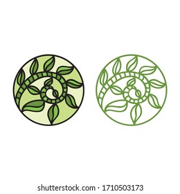 Beautiful round decorative element. Green leaves. Vector illustration