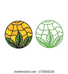 Beautiful round decorative element. Green leaves. Vector illustration