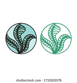 Beautiful round decorative element. Green leaves. Vector illustration