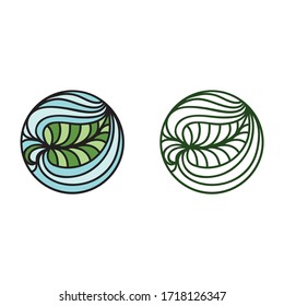 Beautiful round decorative element. Green leaf. Vector illustration