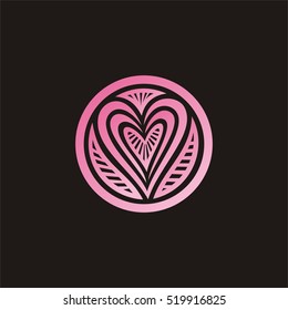 Beautiful round decorative element with heart. Vector illustration.