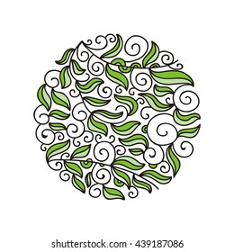 Beautiful round decorative element of leaves. Vector illustration.