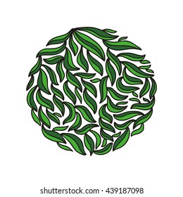 Beautiful round decorative element of leaves. Vector illustration.