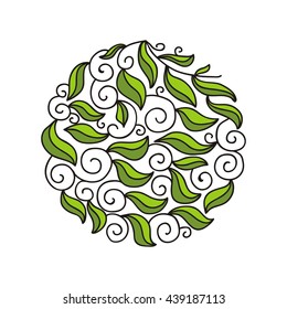 Beautiful round decorative element of leaves. Vector illustration.