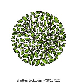 Beautiful round decorative element of leaves. Vector illustration.