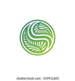Beautiful round decorative element with leaves. Vector illustration.