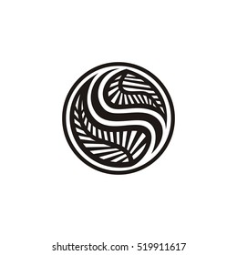 Beautiful round decorative element with leaves. Vector illustration.