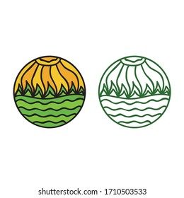 Beautiful round decorative element. Sun and grass. Vector illustration