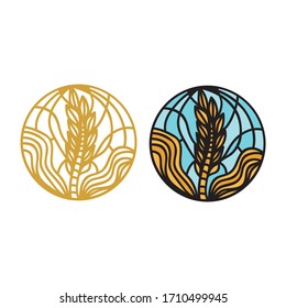 Beautiful round decorative element. Wheat. Vector illustration