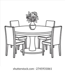 A beautiful round dining table illustration vector coloring book