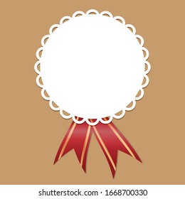 beautiful round doily frame with red ribbon banner,Template for greeting card for the holiday. Vector illustration
