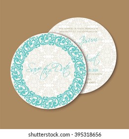 Beautiful round, double-sided vintage save the date card.