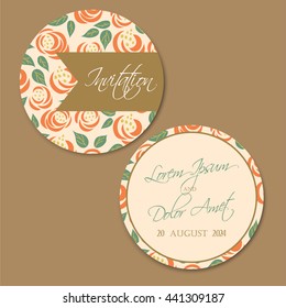 Beautiful round, double-sided vintage wedding invitation card.