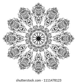 Beautiful round flower mandala. Vector dinamic illustration. Abstract ornamemt for meditation.