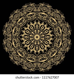 Beautiful round flower mandala. Vector dinamic illustration. Abstract ornamemt for meditation.