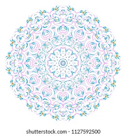 Beautiful round flower mandala. Vector dinamic illustration. Abstract ornamemt for meditation.