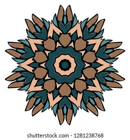Beautiful Round Flower Mandala. Vector Illustration. Abstract brown color.