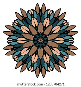 Beautiful Round Flower Mandala. Vector Illustration. Abstract brown color.