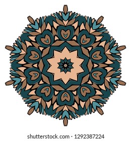 Beautiful Round Flower Mandala. Vector Illustration. Abstract brown color.