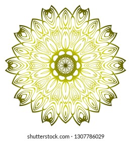 Beautiful Round Flower Mandala. Vector Illustration. Abstract. Green olive color.