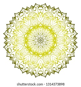 Beautiful Round Flower Mandala. Vector Illustration. Abstract. Green olive color.