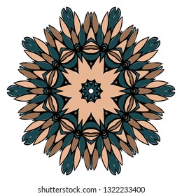 Beautiful Round Flower Mandala. Vector Illustration. Abstract brown color.