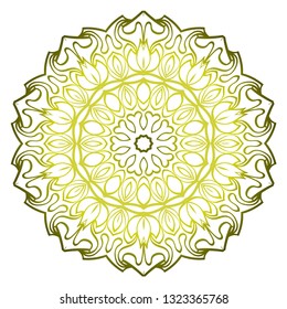 Beautiful Round Flower Mandala. Vector Illustration. Abstract. Green olive color.