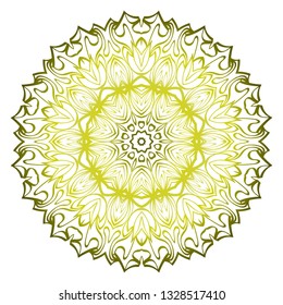 Beautiful Round Flower Mandala. Vector Illustration. Abstract. Green olive color.