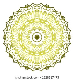 Beautiful Round Flower Mandala. Vector Illustration. Abstract. Green olive color.