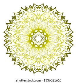 Beautiful Round Flower Mandala. Vector Illustration. Abstract. Green olive color.