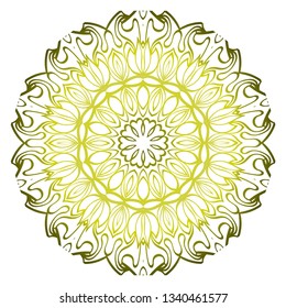 Beautiful Round Flower Mandala. Vector Illustration. Abstract. Green olive color.