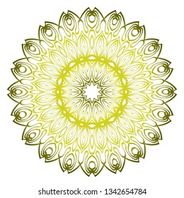 Beautiful Round Flower Mandala. Vector Illustration. Abstract. Green olive color.