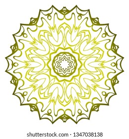 Beautiful Round Flower Mandala. Vector Illustration. Abstract. Green olive color.