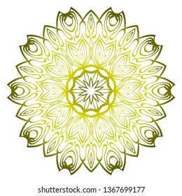 Beautiful Round Flower Mandala. Vector Illustration. Abstract. Green olive color.