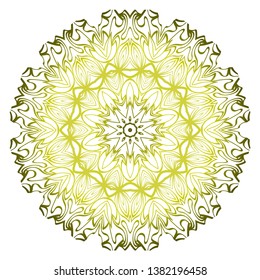 Beautiful Round Flower Mandala. Vector Illustration. Abstract. Green olive color.