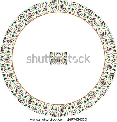 Beautiful round frame arabesque. Blue white plate with lace design. Vintage, ethnic vector frame with arabesques (EPS). Pattern frame for round surfaces, household utensils, textiles, embroidery