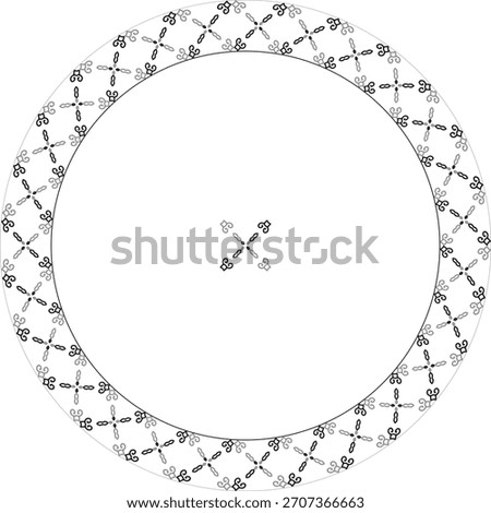 Beautiful round frame arabesque. Blue white plate with lace design. Vintage, ethnic vector frame with arabesques (EPS). Pattern frame for round surfaces, household utensils, textiles, embroidery