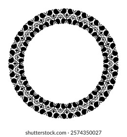 Beautiful round frame arabesque. Monochrome plate from dots with floral design. Vintage, ethnic frame with arabesques. Pattern frame for round surfaces, textiles, embroidery, sandblasting, ceramics