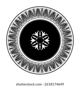 Beautiful round frame arabesque. Monochrome plate with a large element in the center. Vintage, European vector frame with arabesques (EPS). Pattern frame for textile, embroidery, porcelain, ceramics