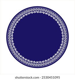 Beautiful round frame arabesques. Blue white plate with floral design. Pattern frame for round surfaces, household utensils, textiles, embroidery. Vintage, ethnic vector frame with arabesques. EPS 