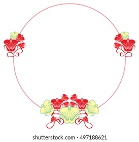 Beautiful round frame with blue decorative flowers. Design element for advertisements, flyer, web, wedding and other invitations or greeting cards.Vector clip art.